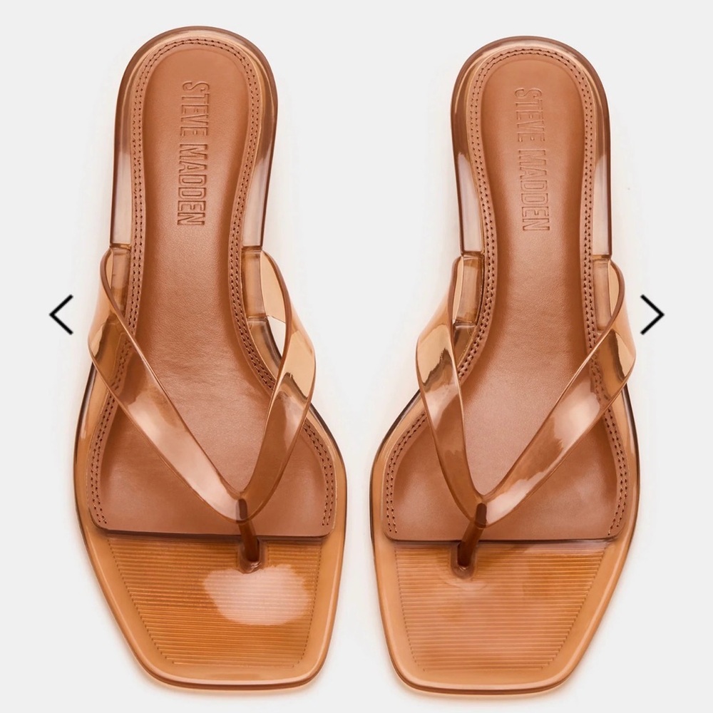 Steve Madden Tan Clear Strap Slide Sandals